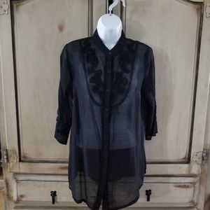 D&N Black Applique Blouse